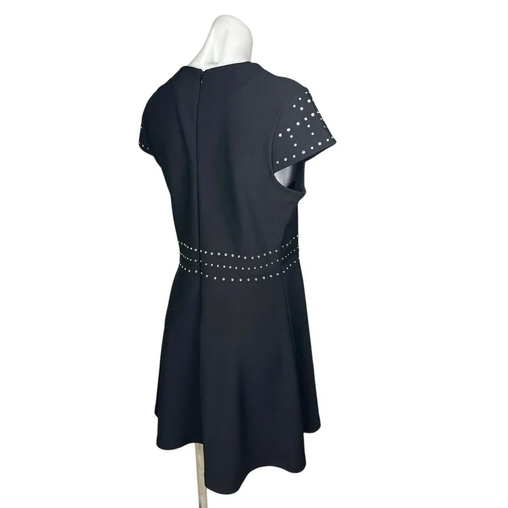 H&M Black Cap Sleeve Crew Studded Rhinestone A Line Fit & Flare Mini Dress Sz M - Image 4