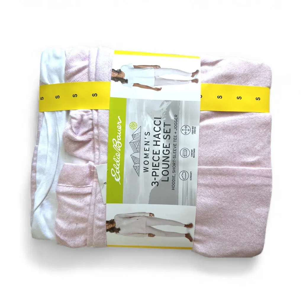 NWT Eddie Bauer Women's 3 Piece Ultra Soft Hacci Lounge PJ Set Pink S - Image 6