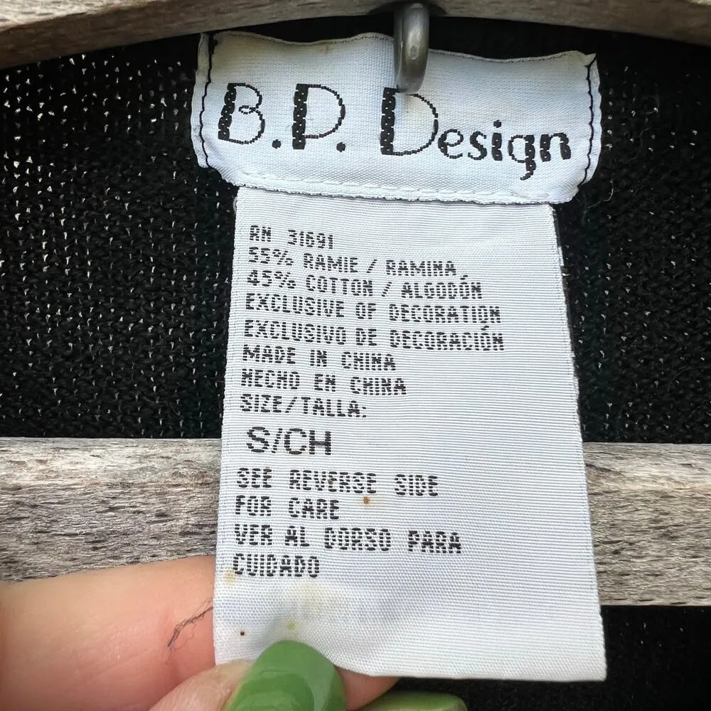 VTG 90s B.P. Design Christmas embroidered beaded poinsettia cardigan sweater SM Black - Image 5