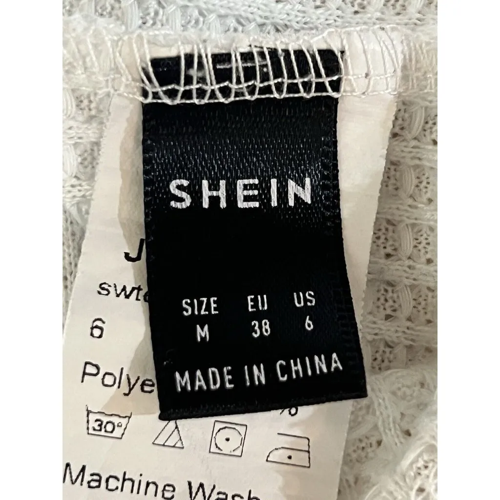 Shein ~ Short Sleeve Waffle Knit V-Neck Cropped Top ~ Size Medium ~ Off White - Image 4