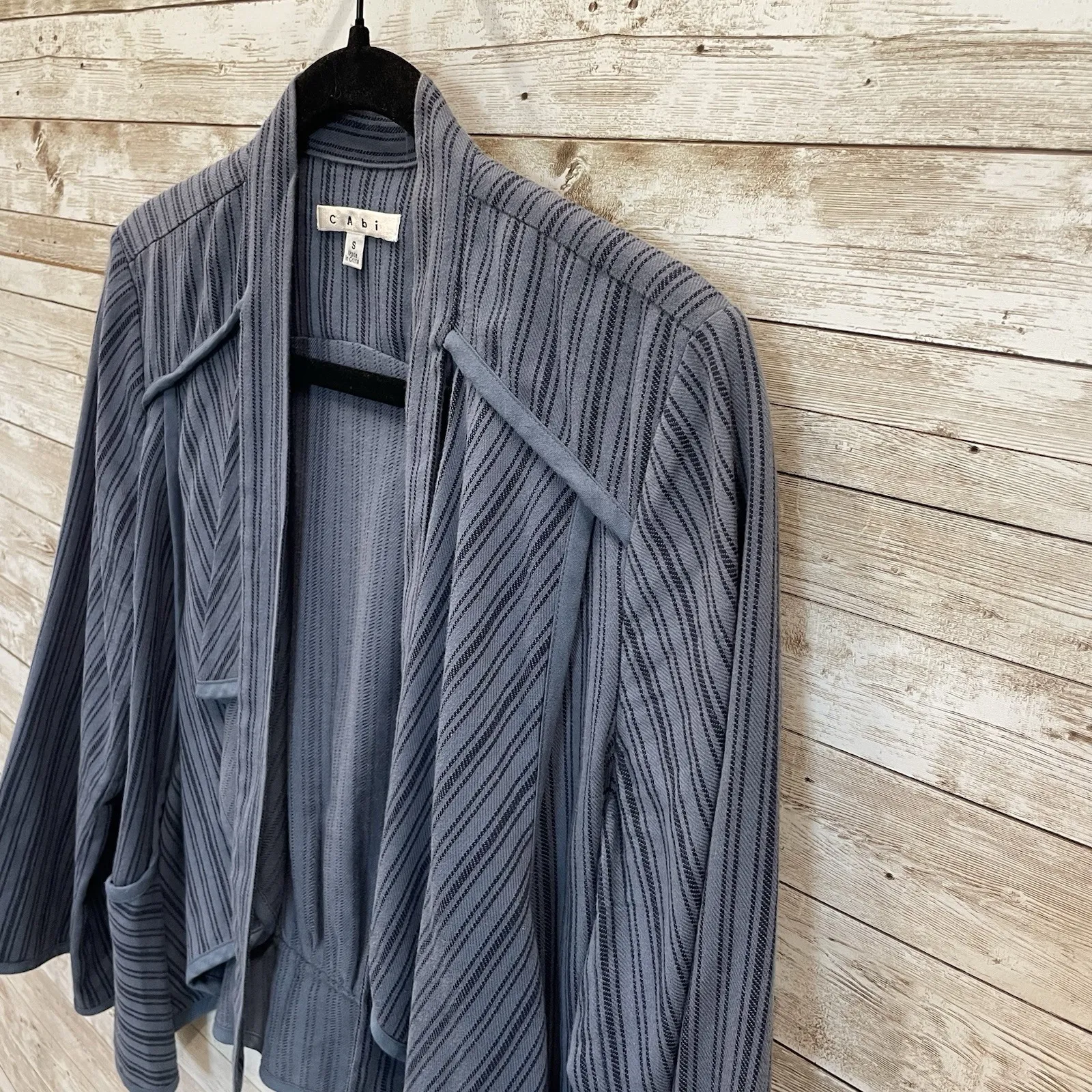 CAbi Womens S Cardigan‎ Jacket #870 Cascade Blue Striped Open Front 3/4 Sleeve - Image 9