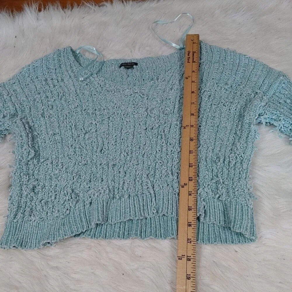 Wild Fable Size Large L Light Blue Fringe Cropped Crop Sweater Long Sleeve Sweat - Image 3
