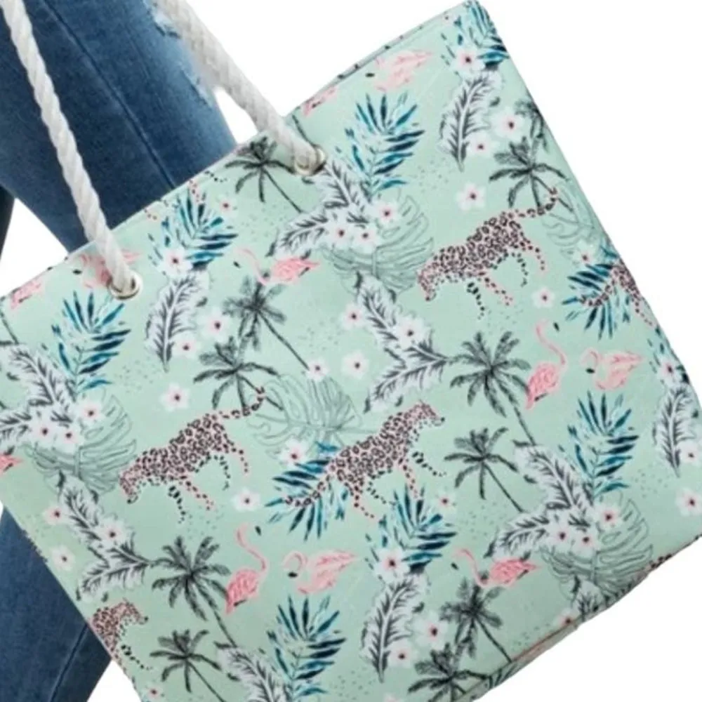 TROPICAL LEAVES, FLAMINGOS AND JAGUARS OH MY! TOTE BAG 19X15 - Image 7