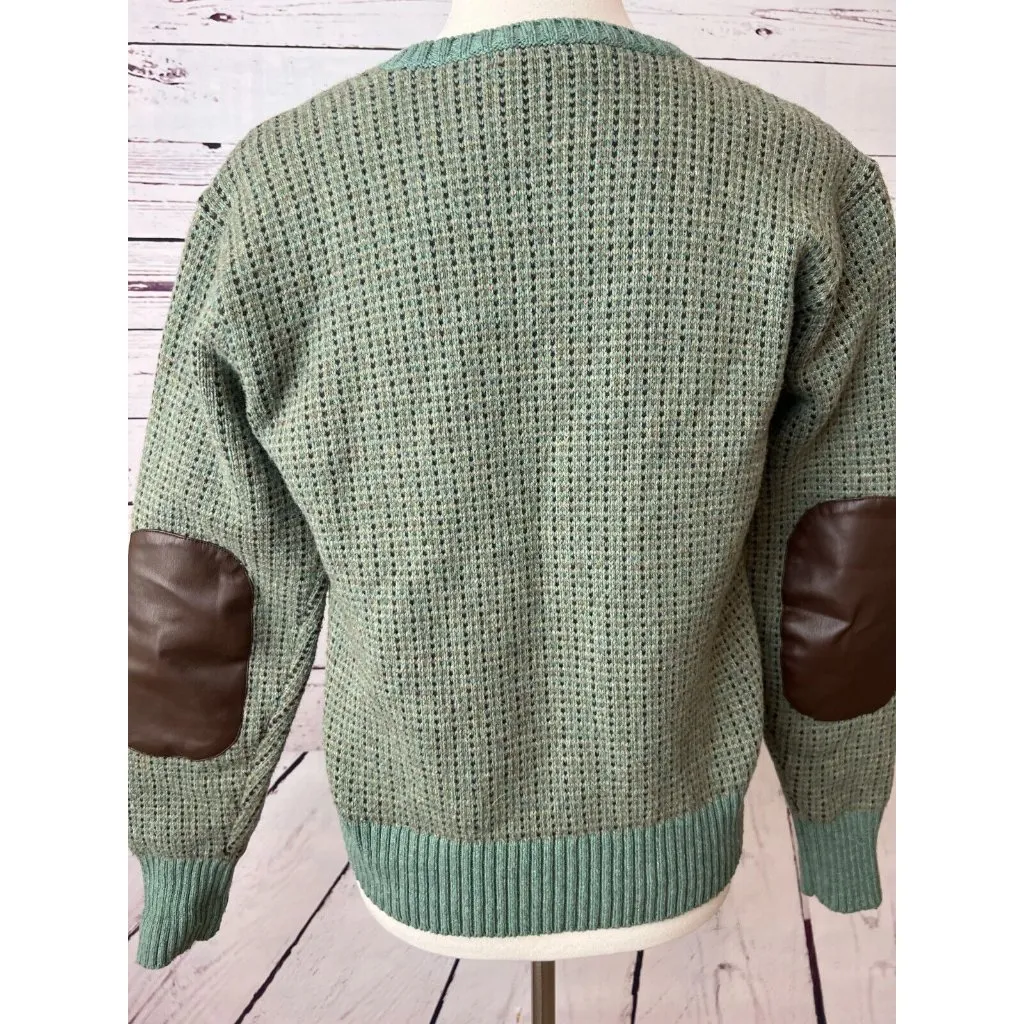 Ralph Lauren Wool Blend Sweater size Medium Black label Leather Elbow Patches Green - Image 2