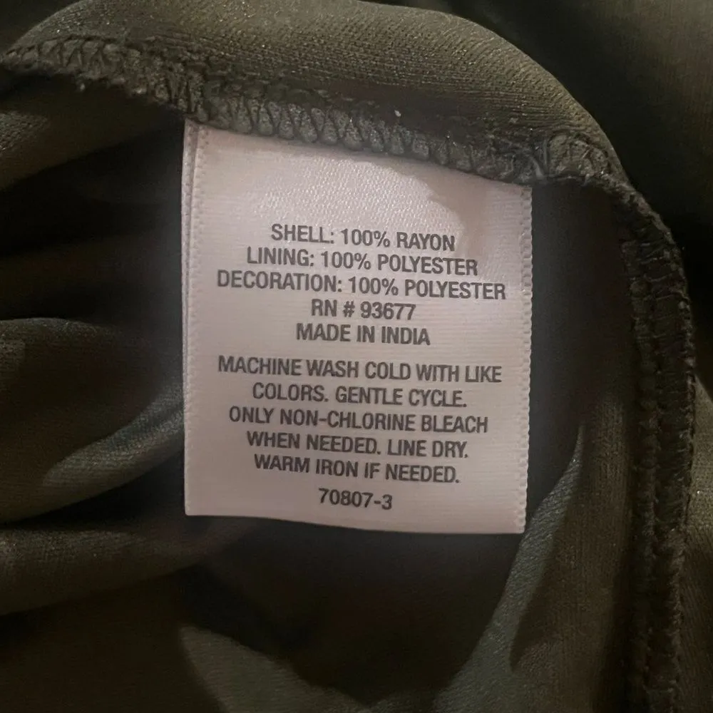 ANA Women's Size XL Green Pink Bell Sleeve Boho EmbroideredDress - Image 2