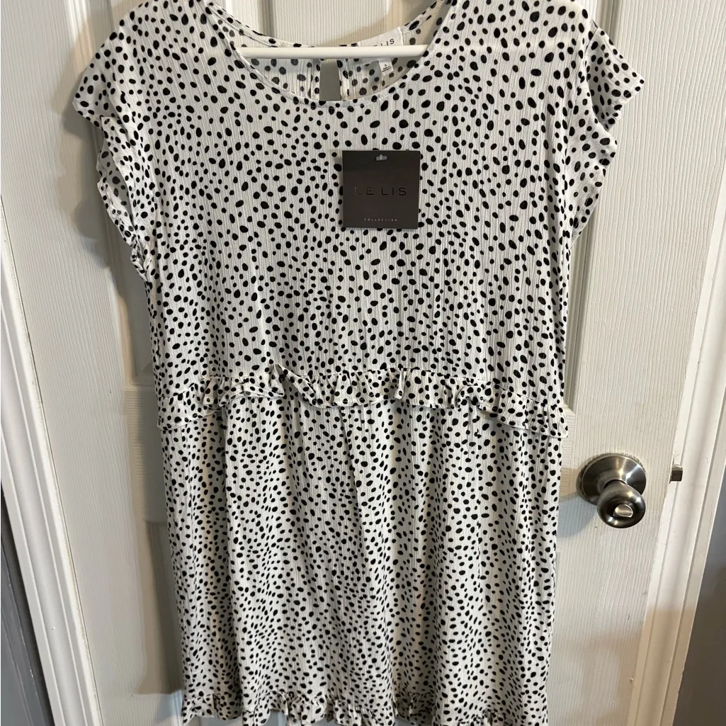 Le Lis Black & White Polka Dot Tiered Babydoll Dress | Size Small - Image 2