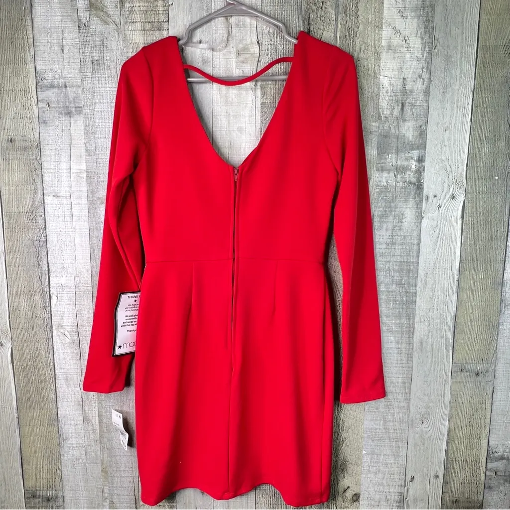 Crystal Dolls Size 9 Red Long Sleeve V-Neck Front & Back Mini Dress Back Zipper - Image 2