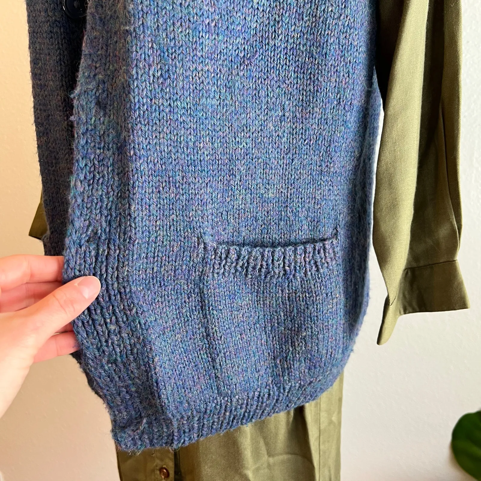 Handmade Blue Woven Knit Button Closure with Pockets Sweater Vest Size Medium - Image 5