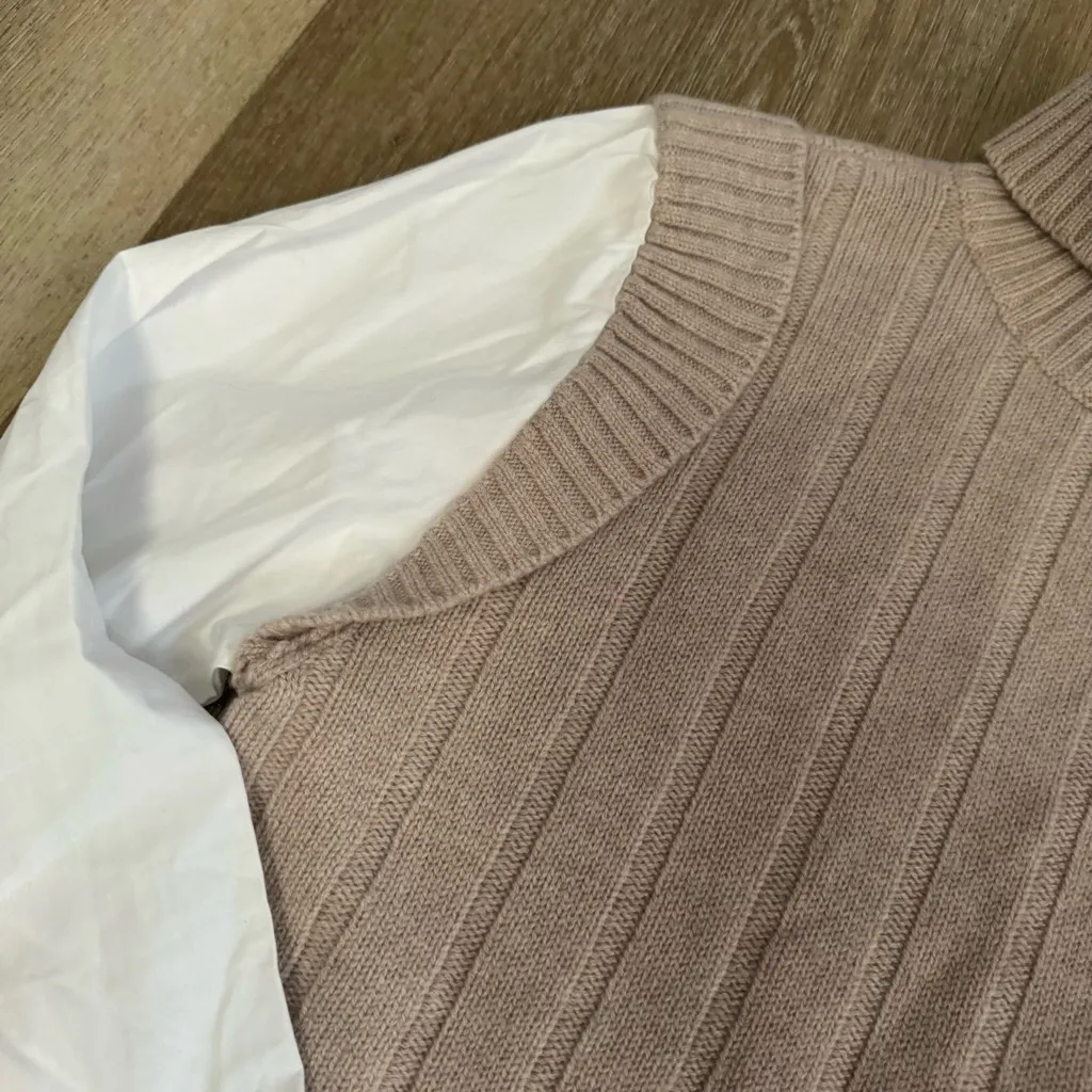 DEREK LAM 10 CROSBY Paola poplin and ribbed wool turtleneck sweater - Image 6