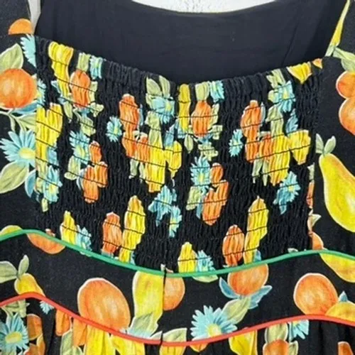 Adeyln Rae Black Fruit Floral Print Tiered Midi Dress Tie Shoulder Smocked NWT - Image 8