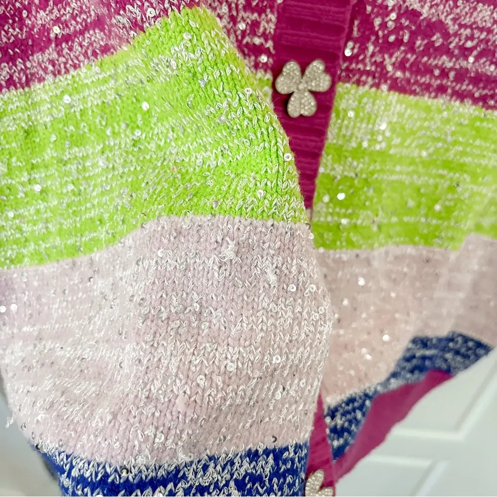 Olivia Rubin Mika rainbow stripe sequin cardigan Pink - Image 8