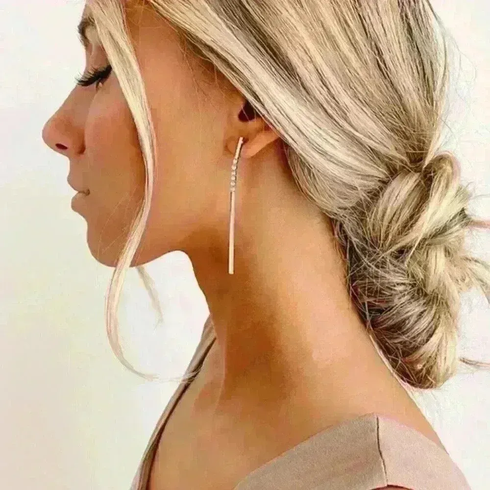 Silver Bar Charm‎ and Rhinestone Earrings - Image 2