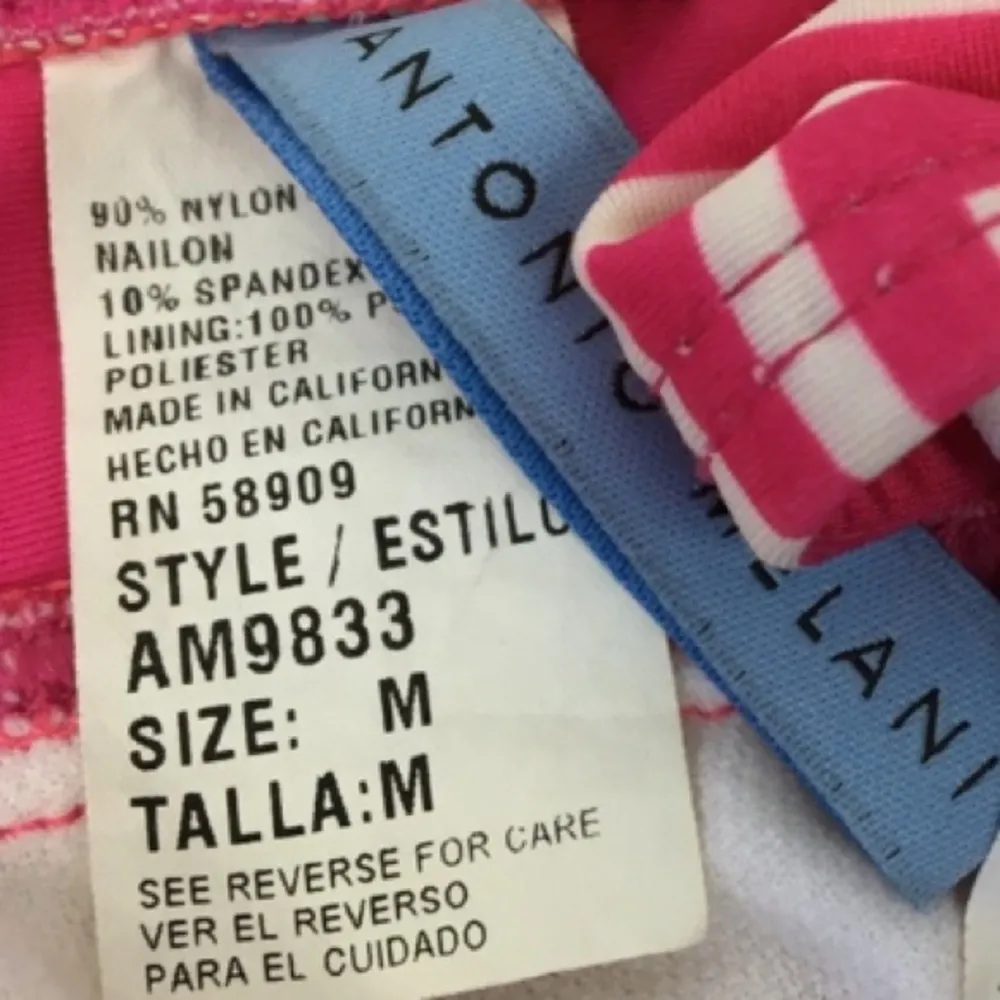 Antonio Melani Pink & White Print Ruffle 2 Piece Swim Bathing Suit Bikini Top M - Image 5