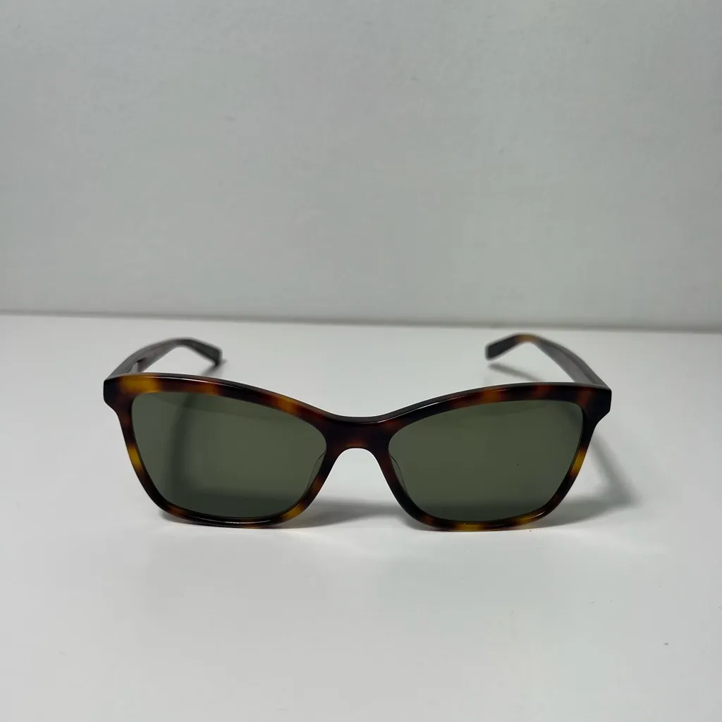 Saint Laurent YSL Logo Tortoise Shell Havana Green Cat Eye Square Sunglasses - Image 6