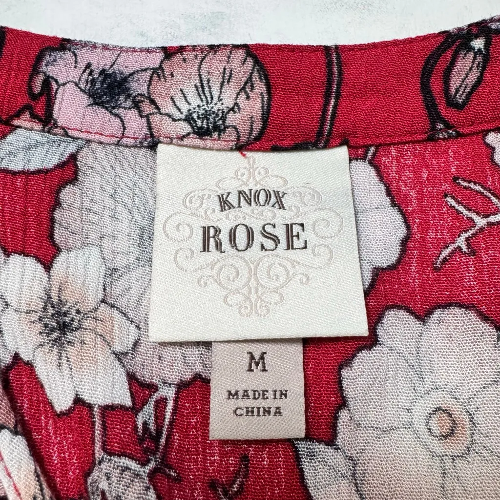 Knox Rose Floral V-Neck Short Sleeve Maxi Dress M Boho Red Blue - Image 2