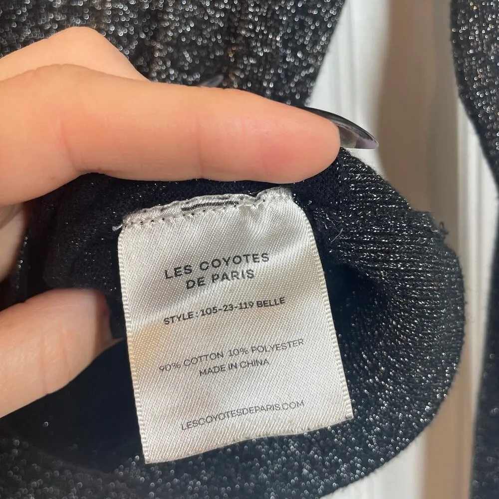 Les Coyotes de Paris Women’s Black Metallic Ruffled Crew Neck Sweater Size S - Image 5