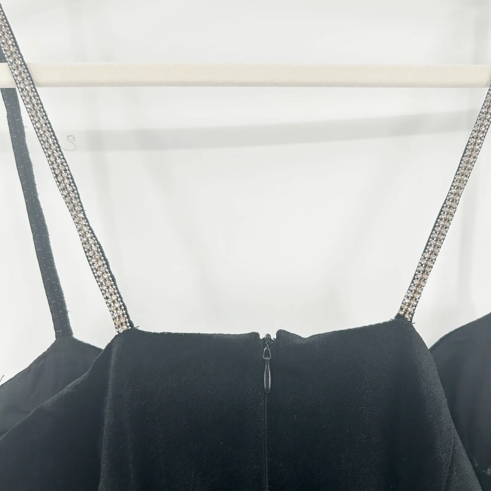 Zara Womens Black Velvet Mini Dress Rhinestone‎ Strap Cocktail Party Size M LBD - Image 7