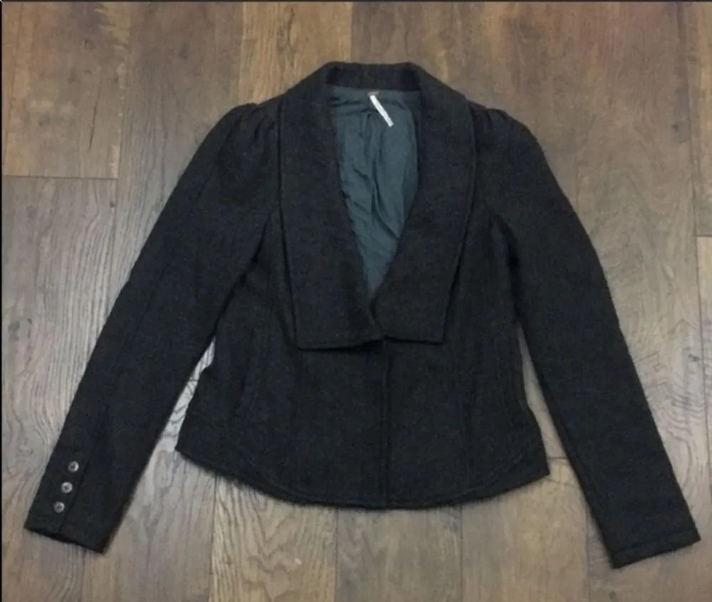 Free People Herringbone Wool Puff Sleeve Blazer - Image 3