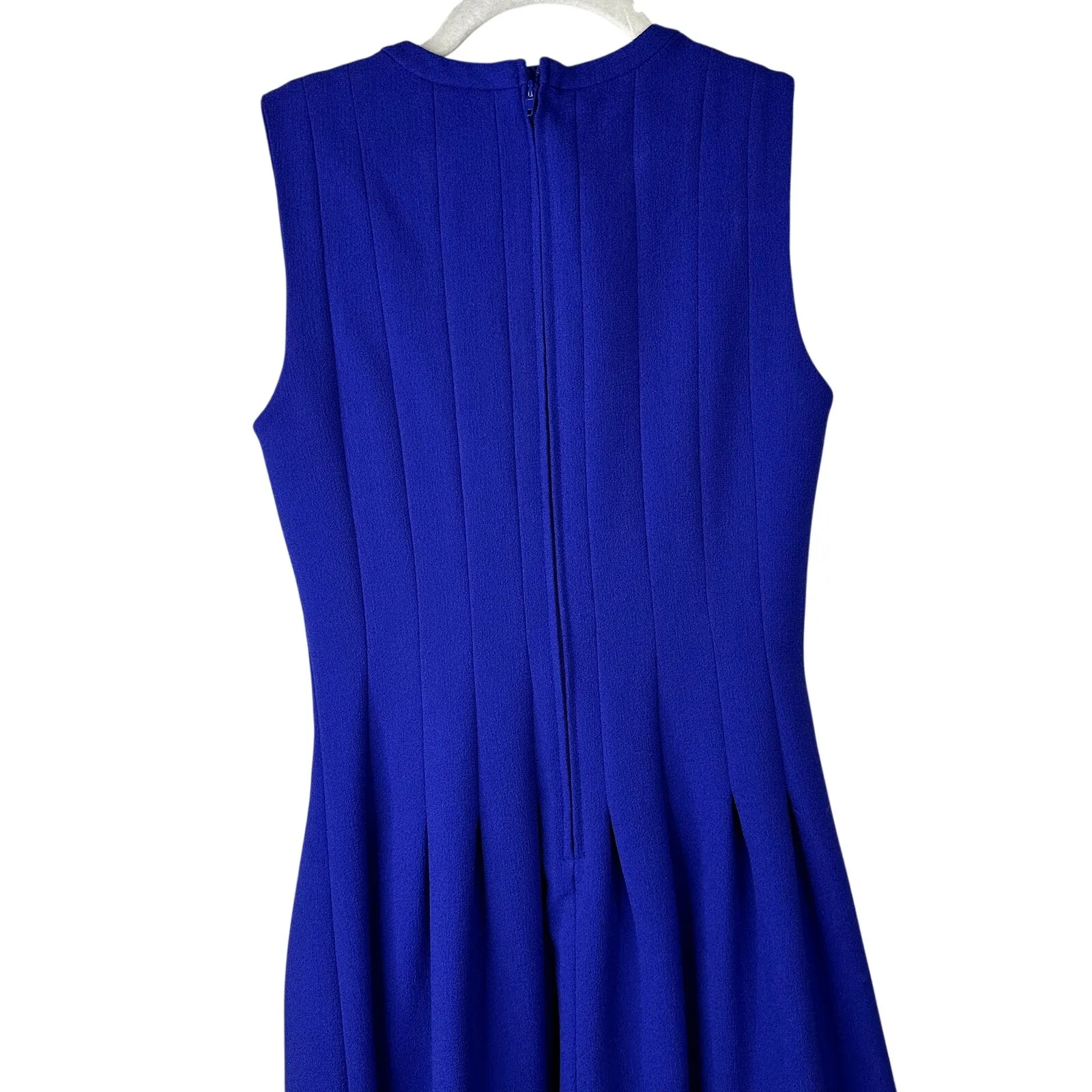 H&M Periwinkle Blue Sleeveless Twill Boat Neck Pleated Flared Mini Dress Size 4 - Image 6