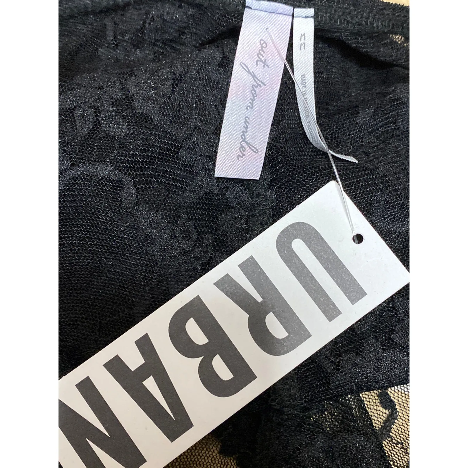 NEW Out From Under Black Floral Lace Cover Up See Through Flare Trousers Pants M - Image 3