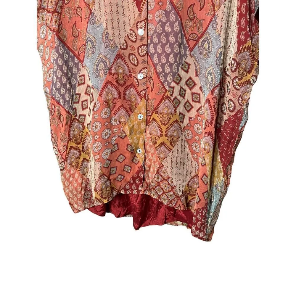 Sarah‎ Pacini Brick Viscose Patchwork Blouse Size XS NWT Orange - Image 3