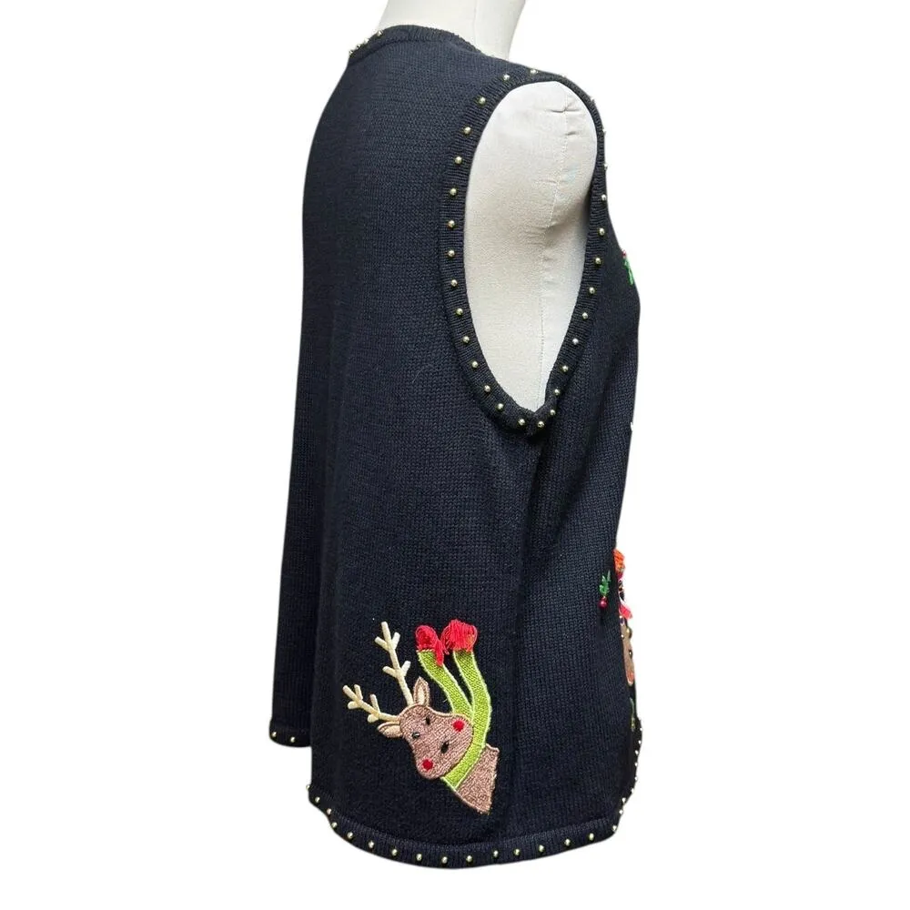 Hampshire Studio Snow Sweater Vest Reindeer Black XL - Image 6
