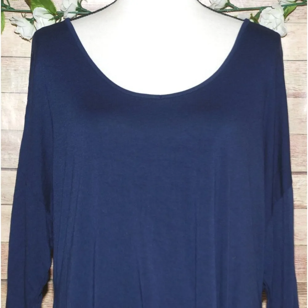 Simply Noelle Ladies Blue Shirt Top Size XXL 16 18 3/4 Sleeve Stretch Tunic - Image 2