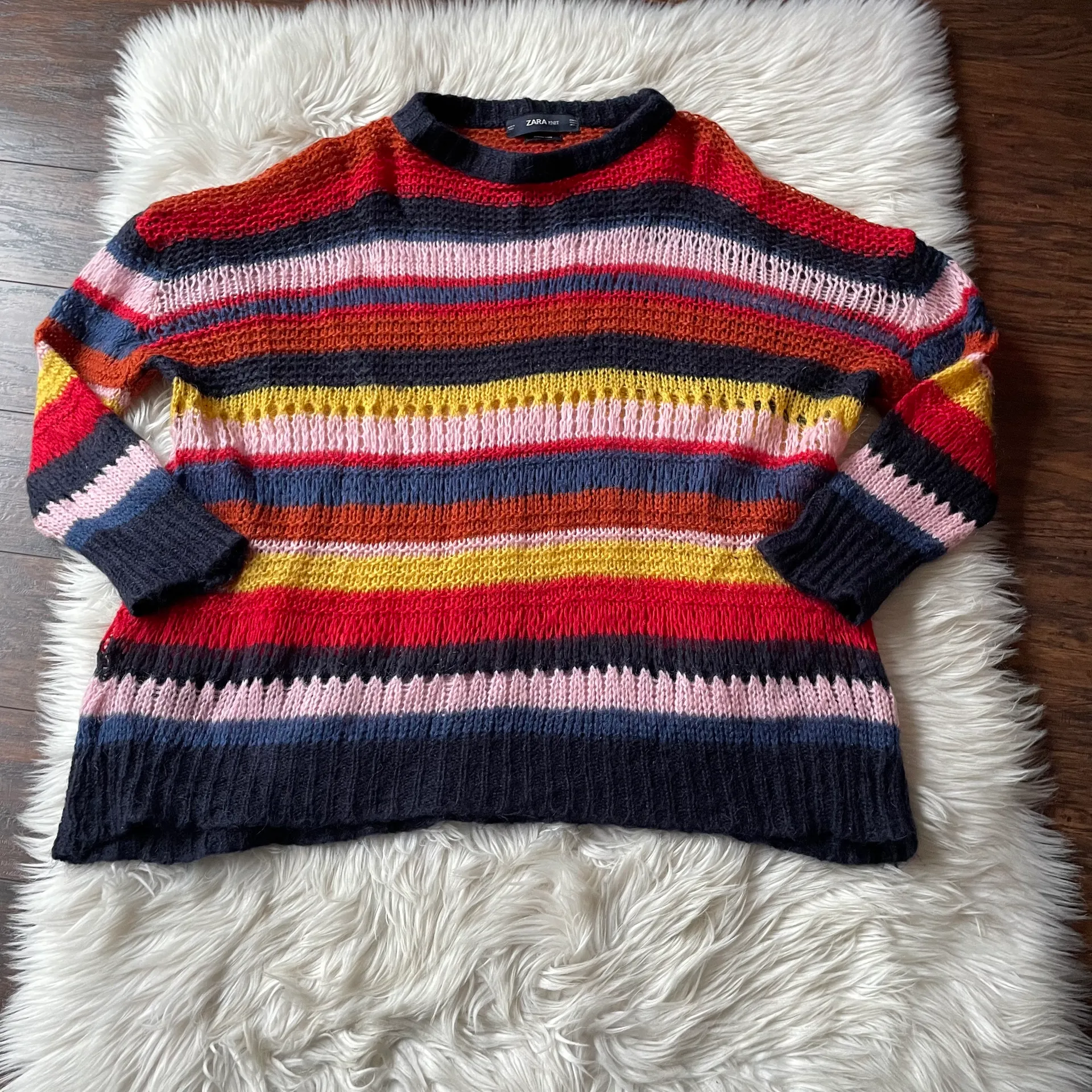 ZARA Italian Yarn Knit Multicolored Striped Oversized Sweater - Image 4
