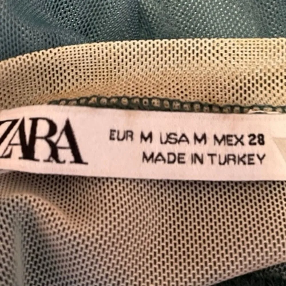 Zara Green Cream Tie Dye Long Sleeve Cutout Back Stretch Bodysuit Top Size M - Image 4