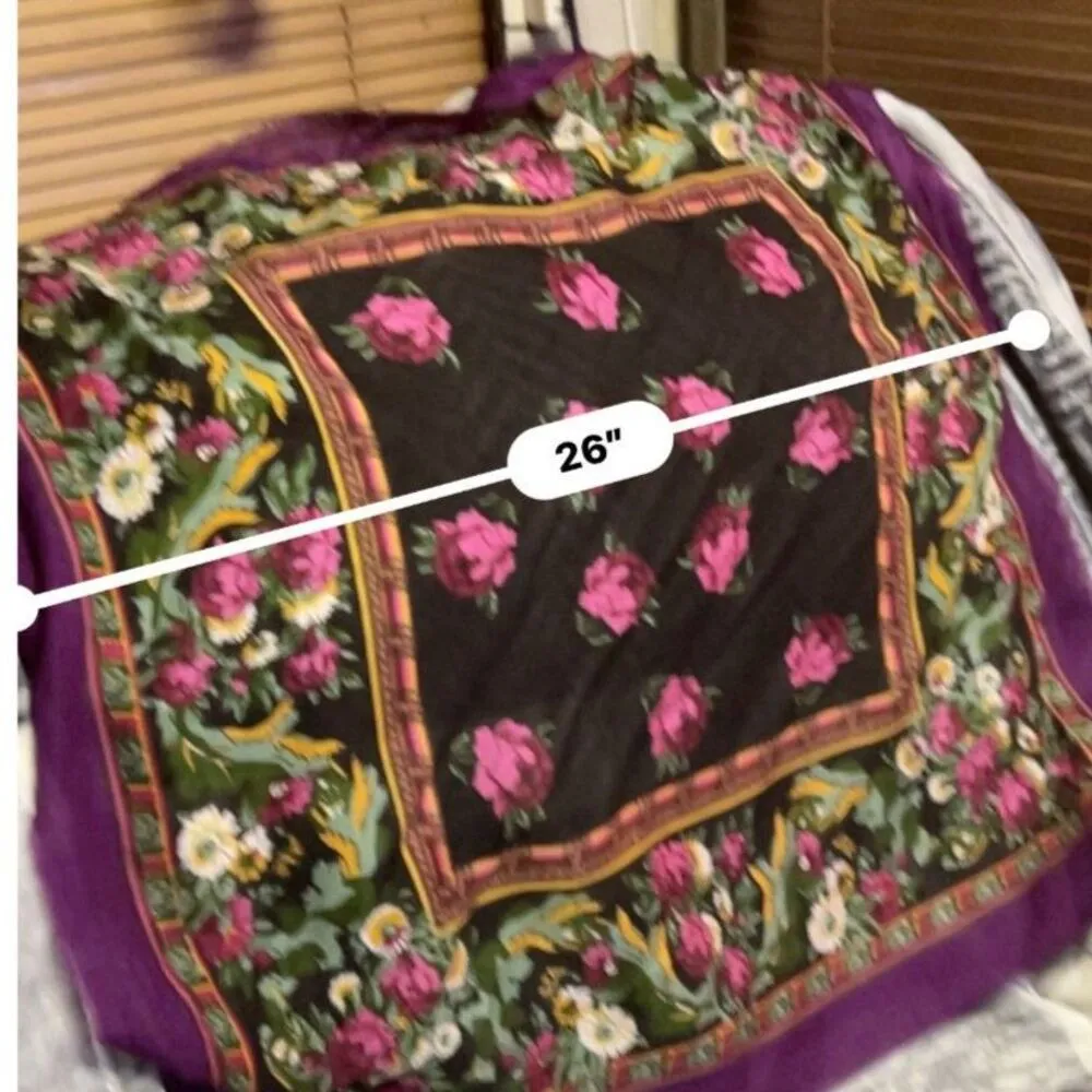 Square Scarf Pink Brown Floral 26" x 26" - Image 2