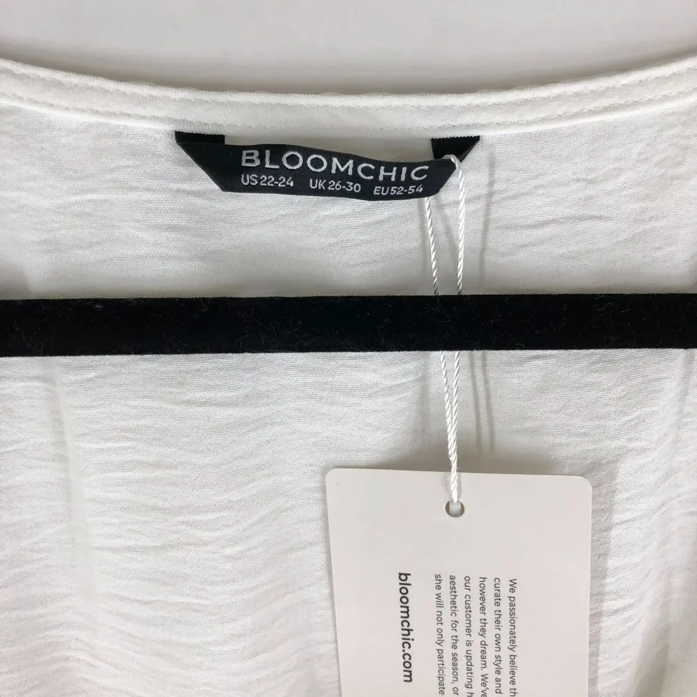 Bloomchic Bandana Patchwork Square Neck Pocket Ruffles Hem Dress lvory 22-24 - Image 8