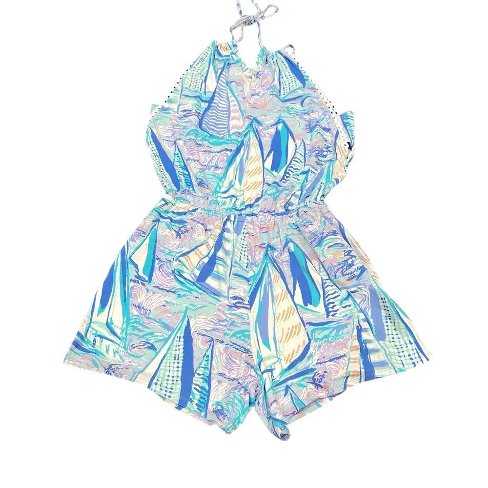 Lilly Pulitzer Gianni Bermuda Turtle Blue Skort Romper S - Image 6