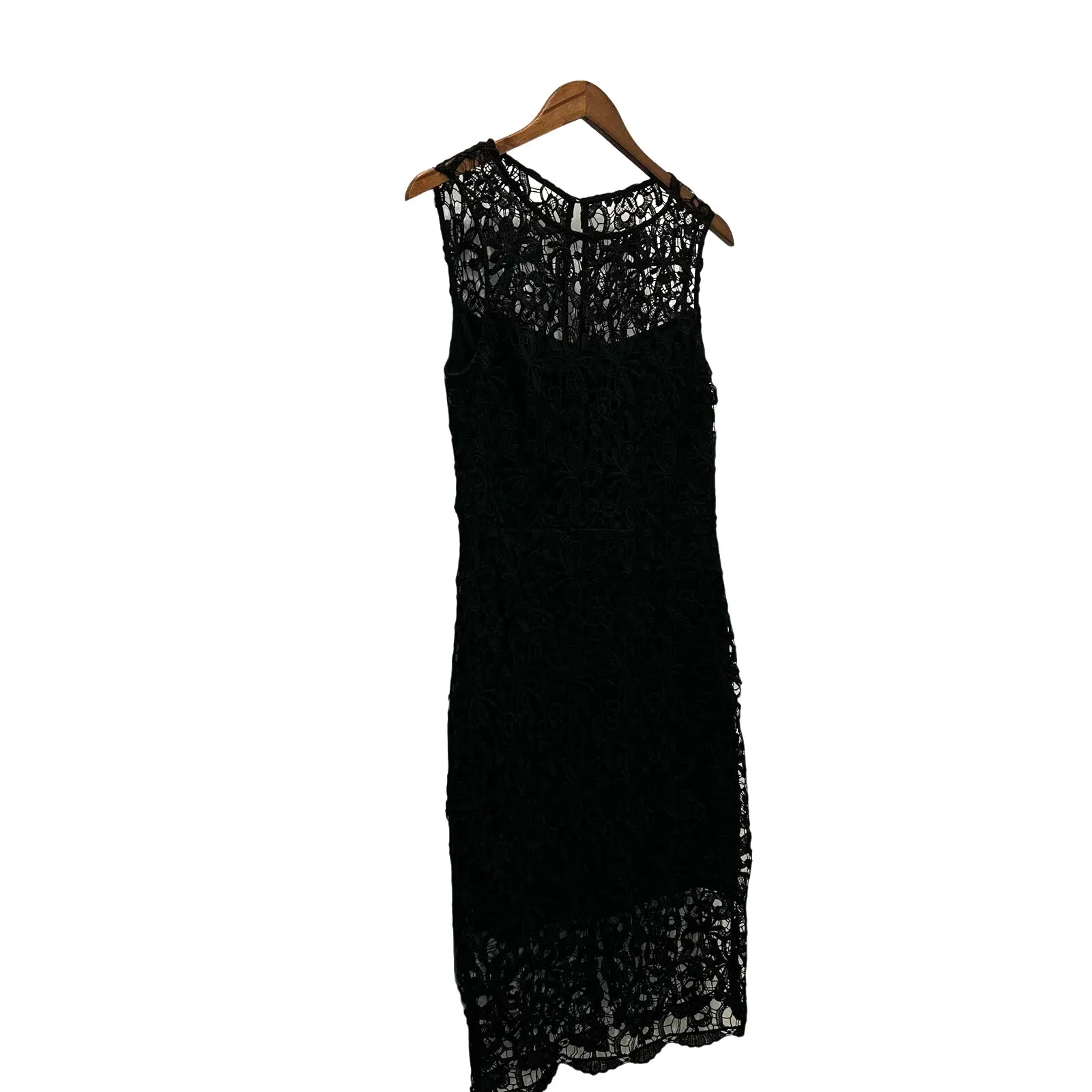 Bisou Bisou Black Lace Overlay Sheath Dress Sleeveless Midi Size 10 - Image 2