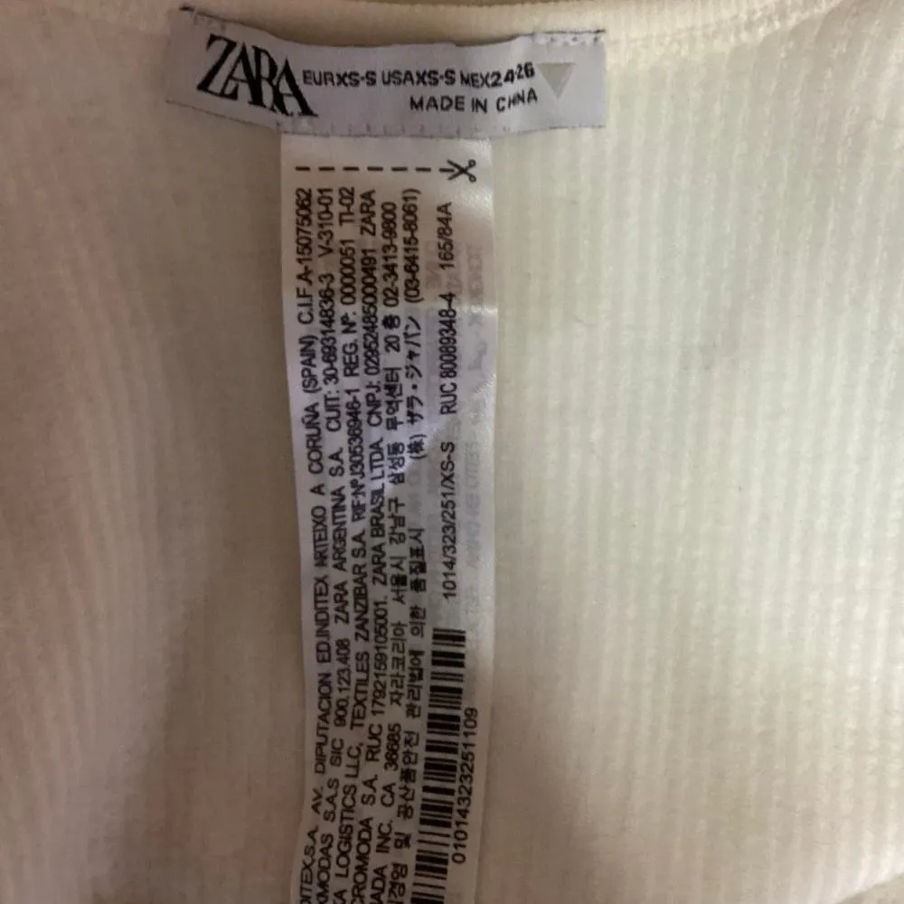 ZARA White Ruffle Frill Scoop Neck Ribbed Knit Stretch Cropped Tank Top Sz XS/S - Image 6