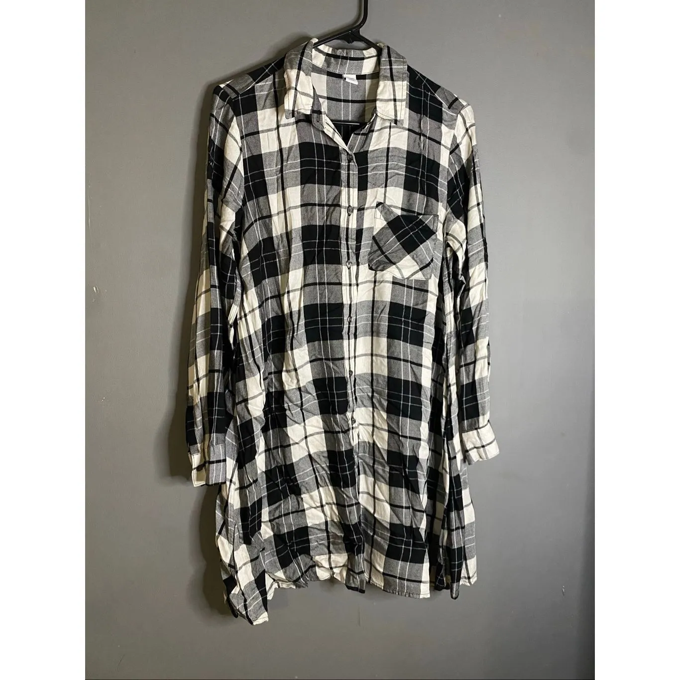 Old Navy Black White Plaid Pocket Button Up Dress Tunic Size Medium - Image 2