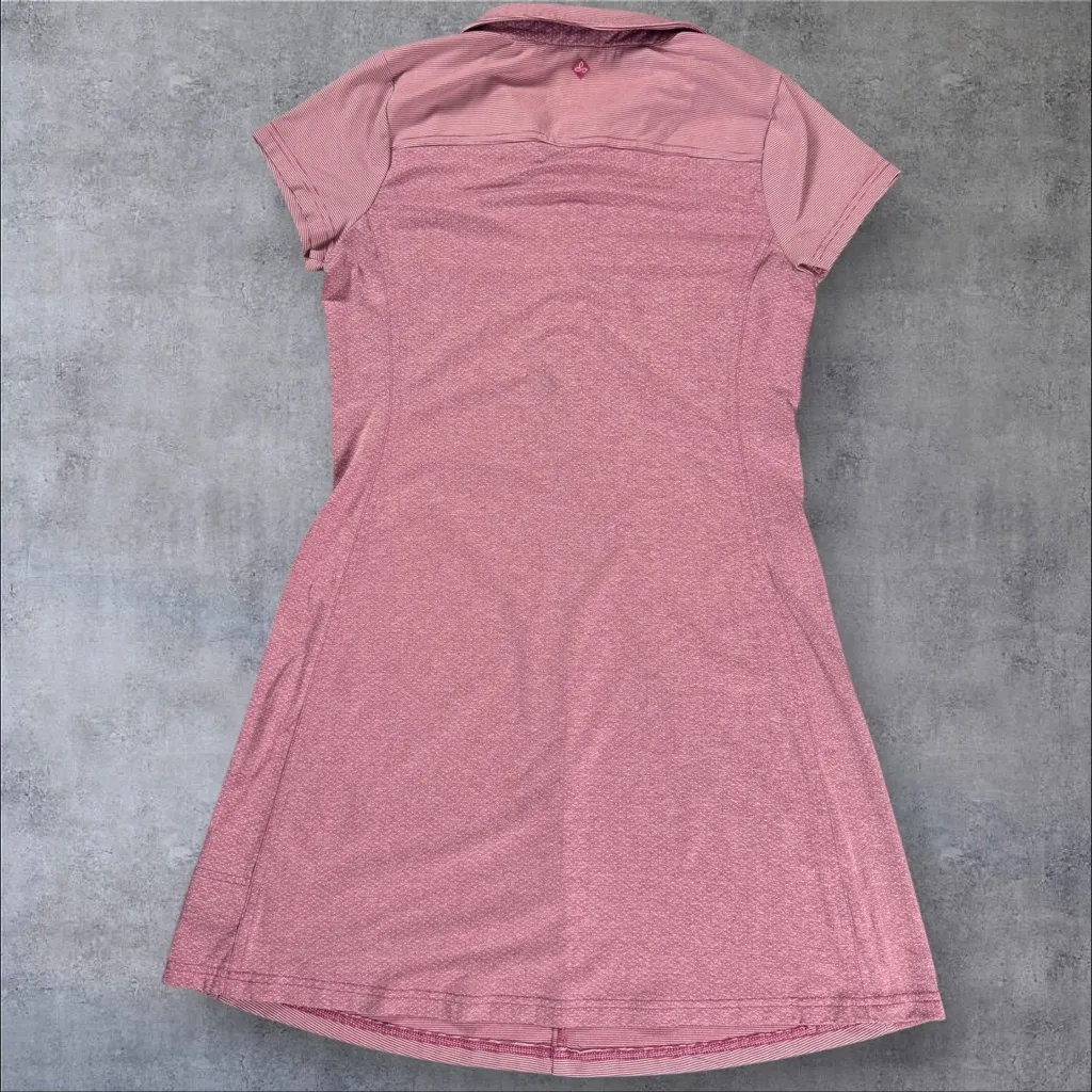 prAna Kinley Pink Striped Performance Polo Shirt Dress in Vivid Viola Size M - Image 3