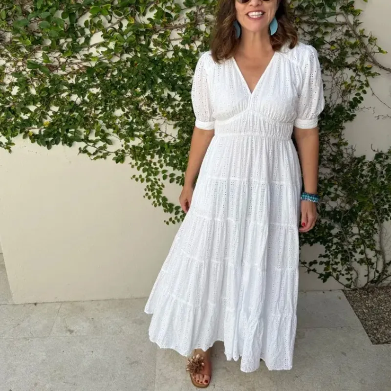 Joe's Jeans White Tiered Ruffle Midi Dress XL Cottage Cotton Eyelet Prairie $328 - Image 4
