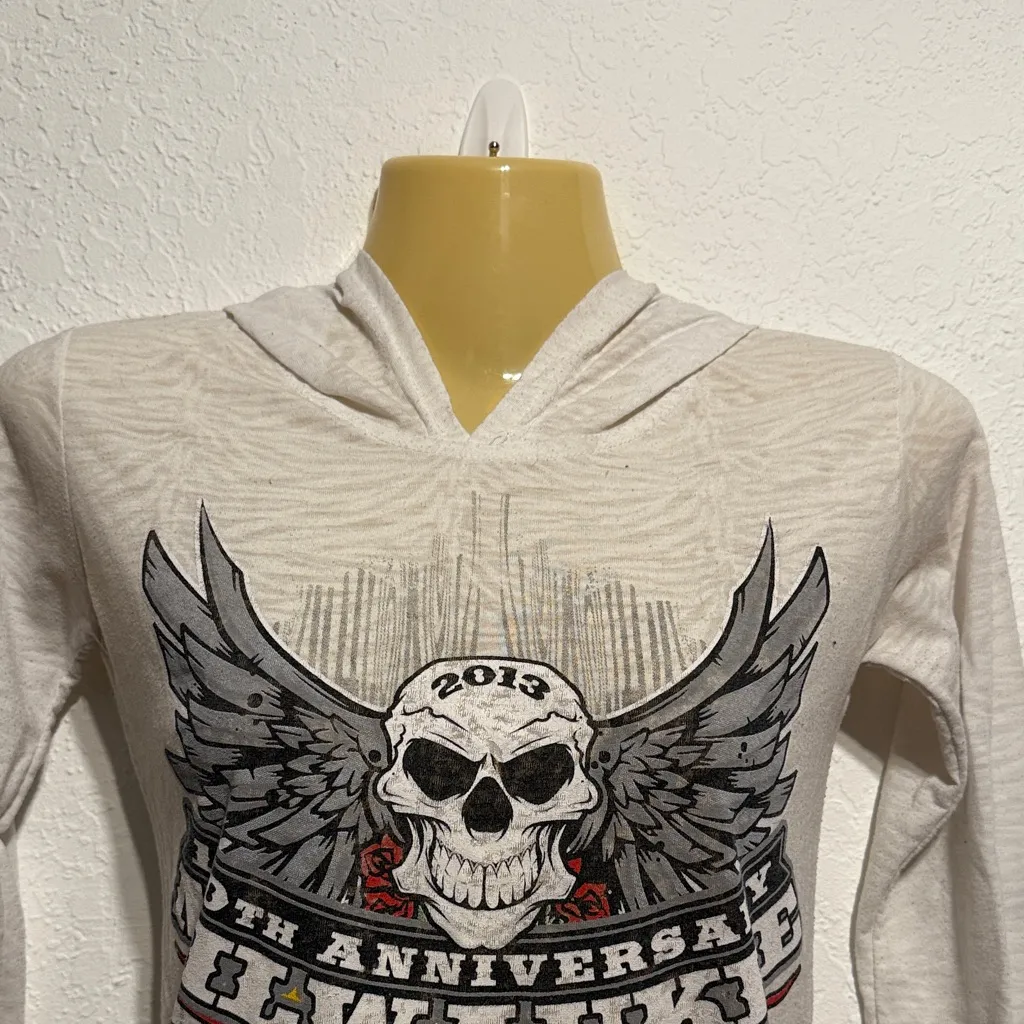 Classy JR Milwaukee Motorcycle Rally Hoodie Long Sleeve Skull Graphic Top S Bike Black - Image 4