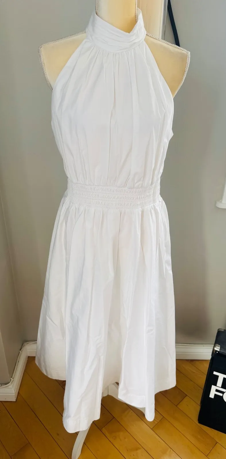 Veronica Beard Kinny Smocked Cotton Blend Mini Dress, White, Size 12, NWT - Image 1