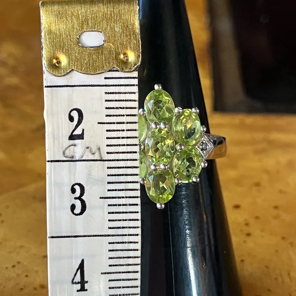 Natural Peridot Green Diamond Sterling Silver Ring Size 7 - Image 8
