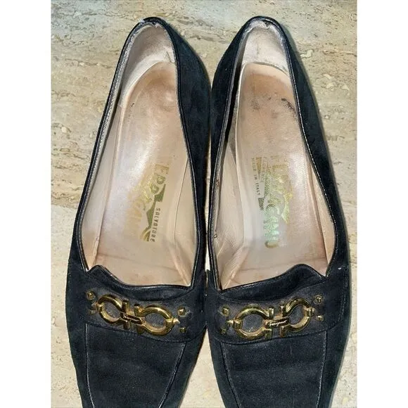 salvatore ferragamo horsebit loafers‎ Women black suede size 6 - Image 7