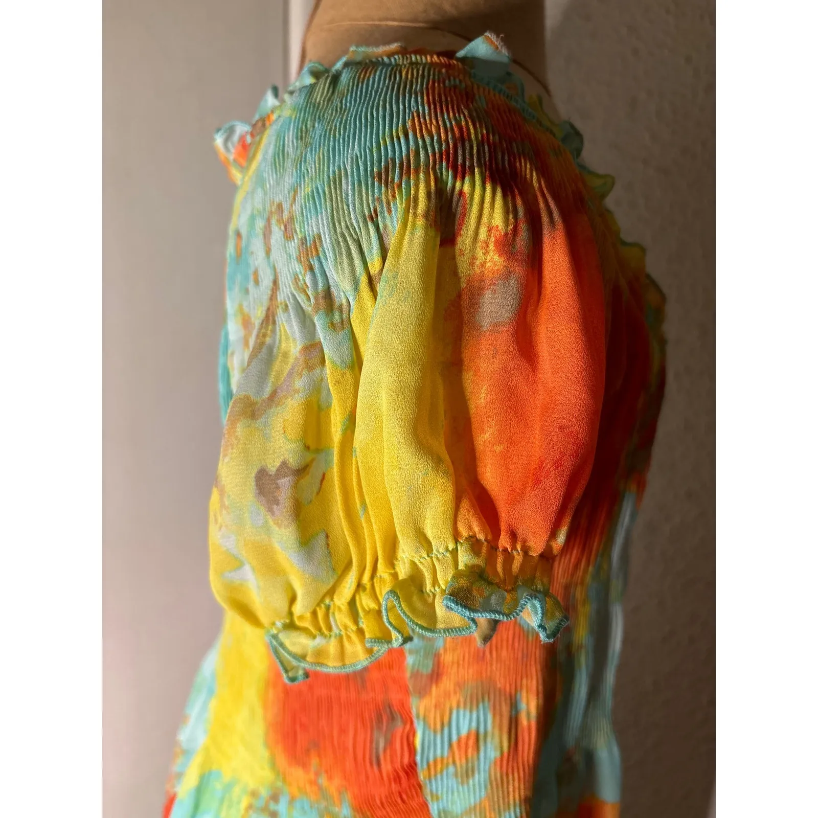 Melissa Paige Tie-Dyed Cap Sleeve Midi Shift Dress S Rainbow Boho Costal Cowgirl - Image 7