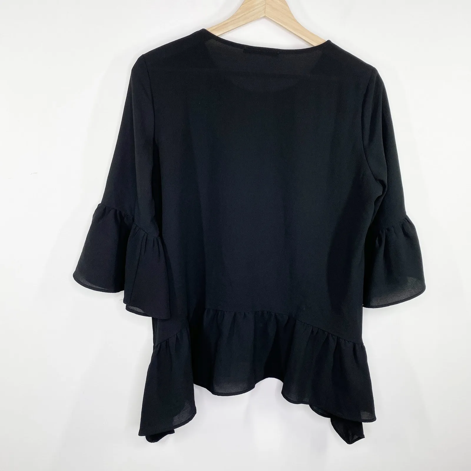 Gibson Solid Black Half Sleeve Ruffle Trim Blouse Women's Size Small S - Image 2