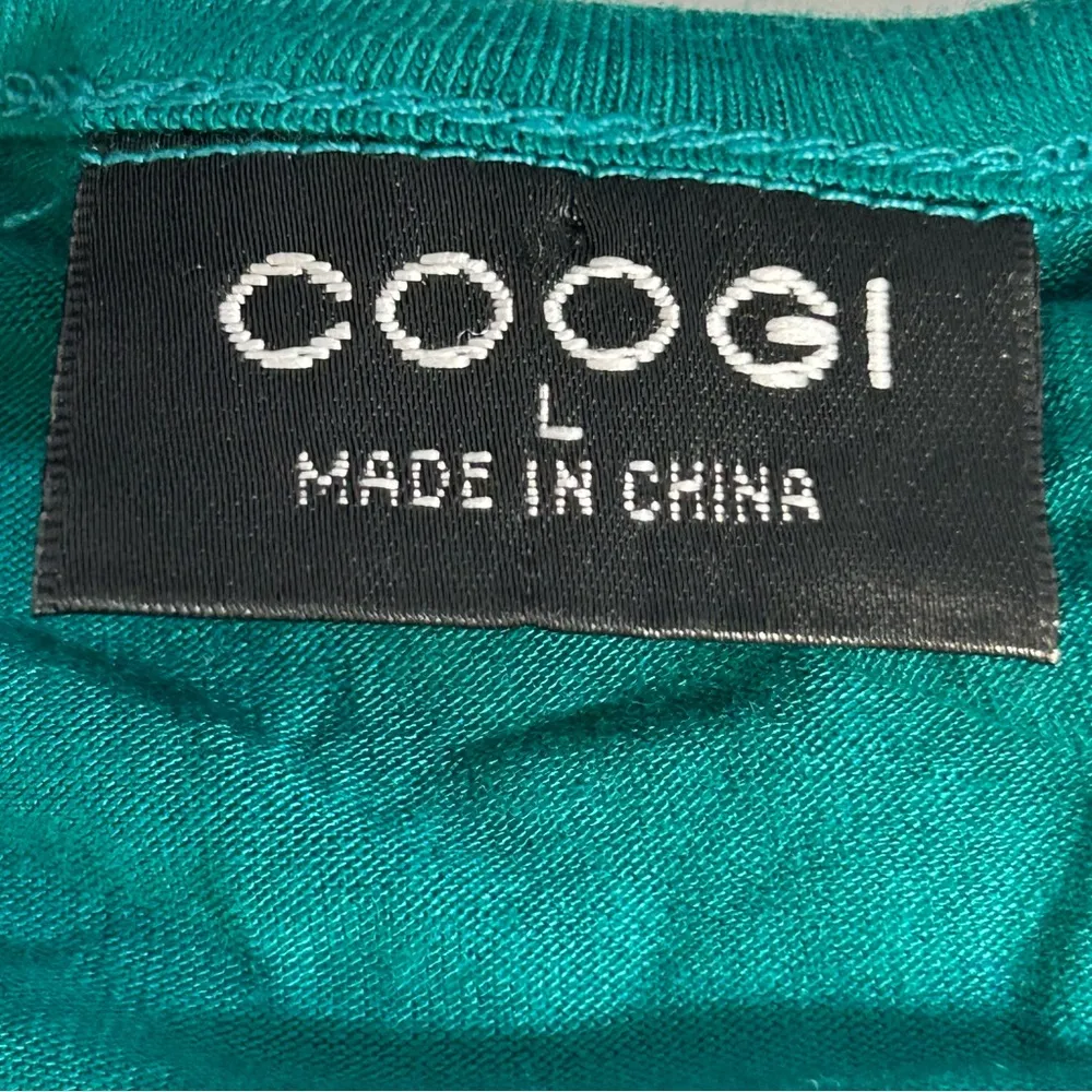 Coogi Green Long Sleeve Ruched Shirt Gold and Silver Logos Size L - Image 8