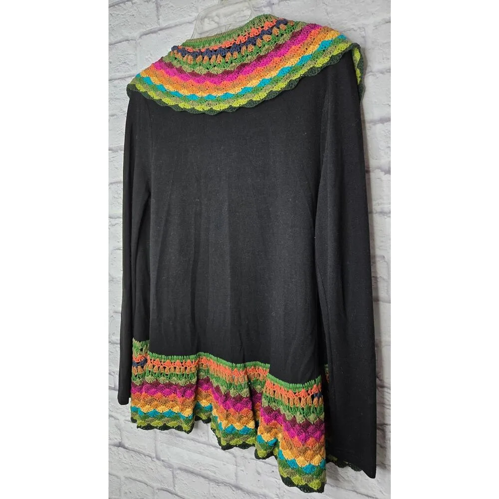 Double Zero open cardigan crochet colorful rainbow sweater small. - Image 3