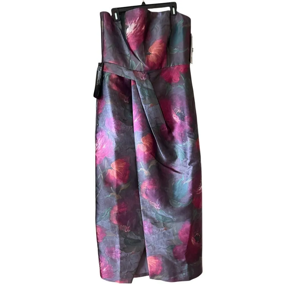 NWT Kay Unger Lucienne Strapless Column Gown AUbergine Poppies Sz 14  Sold Out - Image 6