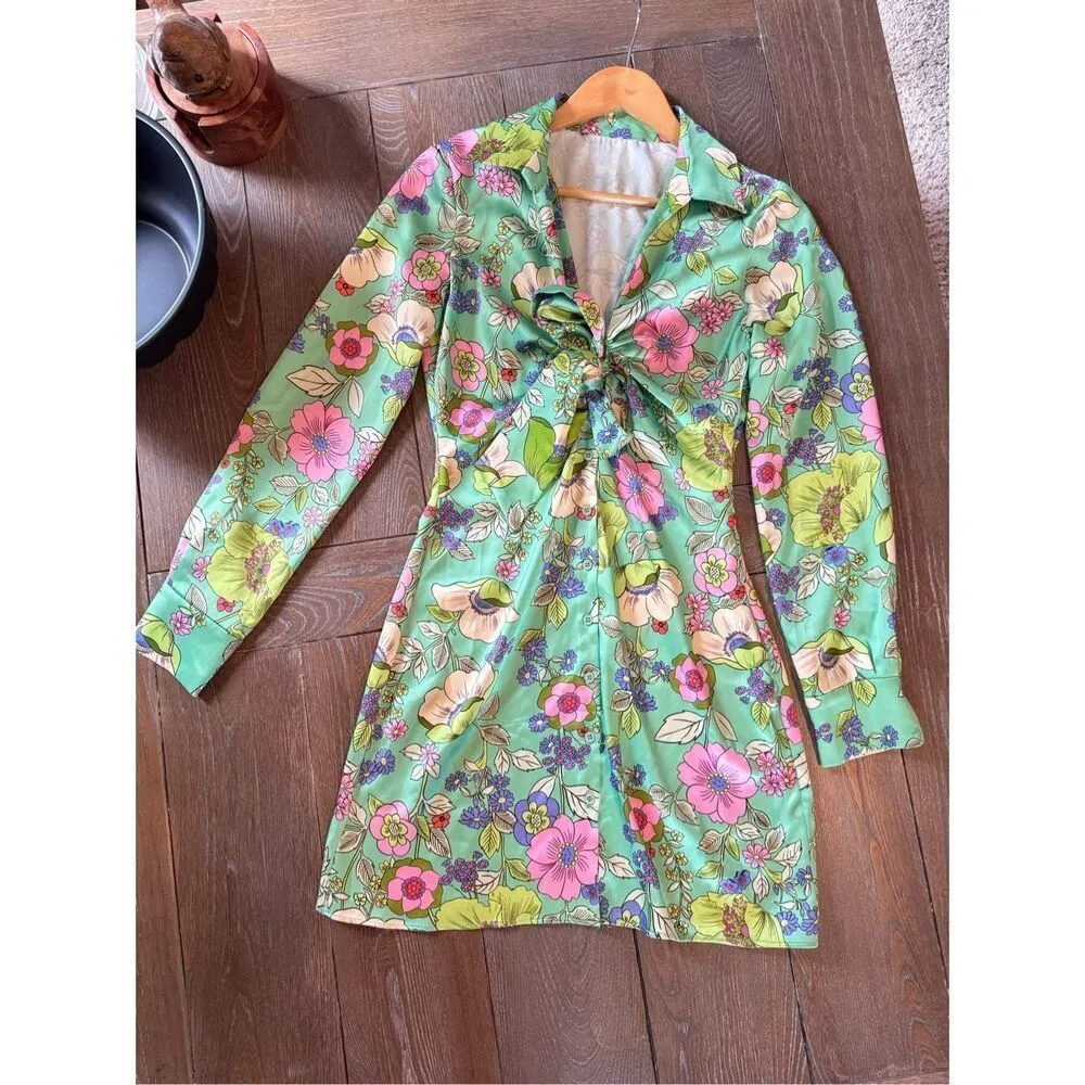 Zara Satin Floral Print Dress Size Small - Image 7