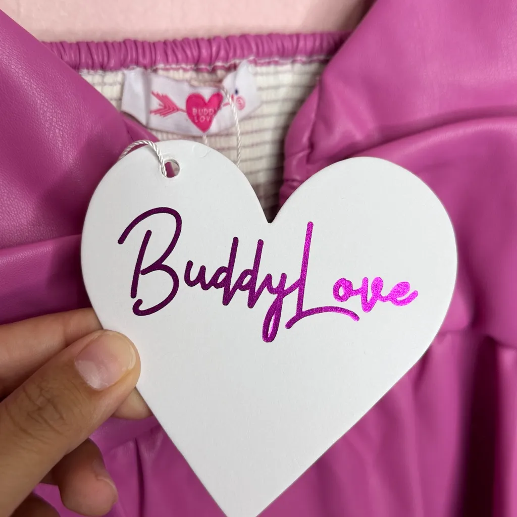 Buddy Love Pink Faux Leather Puff Sleeve Top Women’s. Size S - Image 3