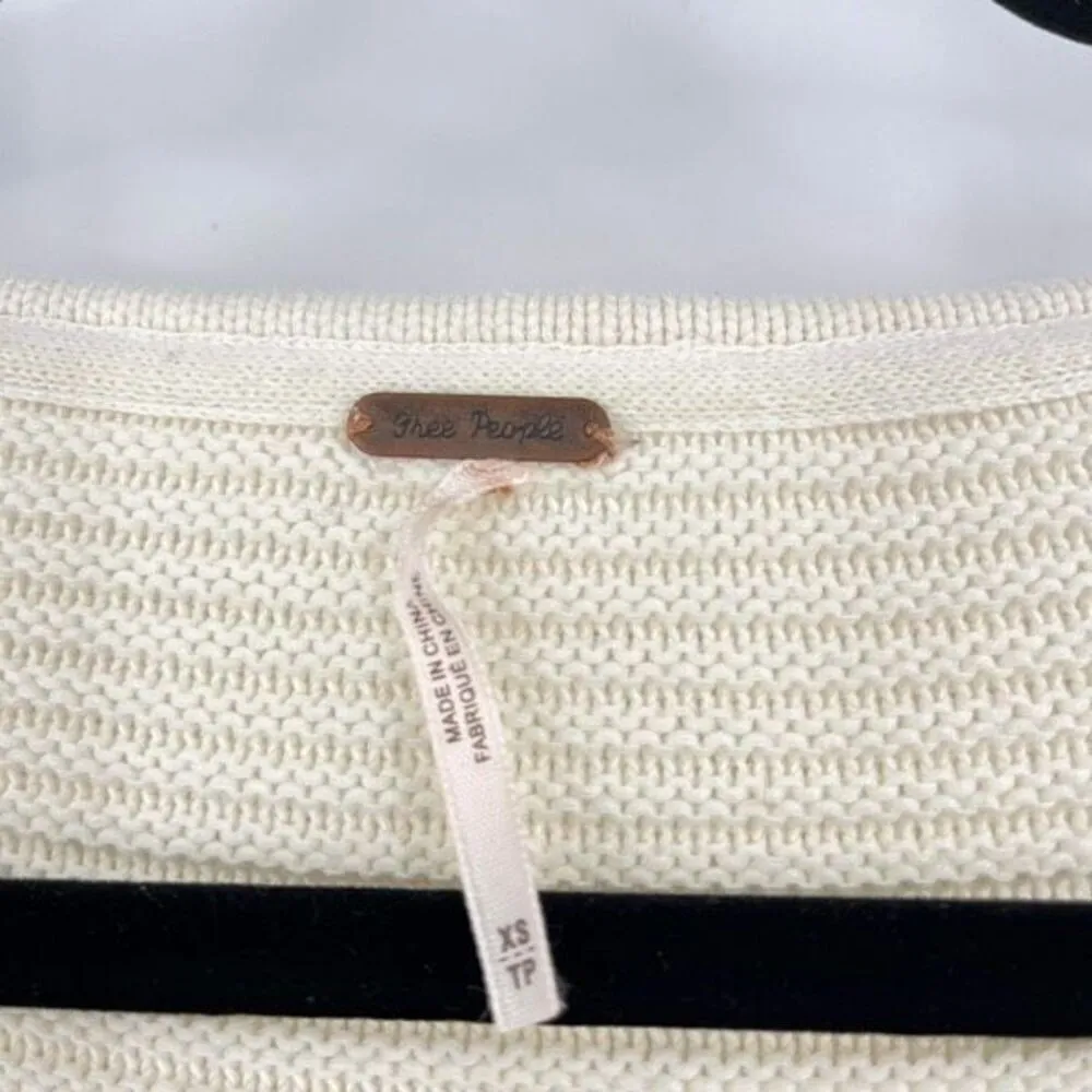 Free People Women's La Brea V-Neck Knitted Pullover Sweater Cream‎ Size XS - Image 5