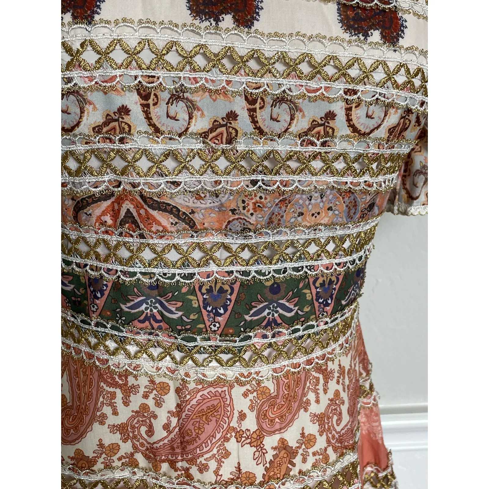 Beulah Mini Dress Striped Paisley Patchwork Small - Image 5